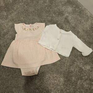 Carter's Baby Girls Pink Dress & Cardigan Sz 0-3M